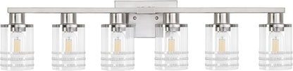 YYT 6-Light Bathroom Vanity Light Brushed Nicekl 6 Light Vanity Lights for Bathroom Light Fixtures Brushed Nicekl with Clear Glass Shade E26 Scoket