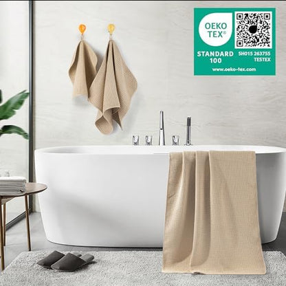 POLYTE 430 GSM Poly Blend Microfiber Quick Dry Waffle Bath Towel Set of 6