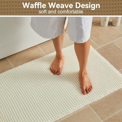 Triohero Cream White Waffle Runner Rug Bathroom, Long Boho Bath Mat, 24x72