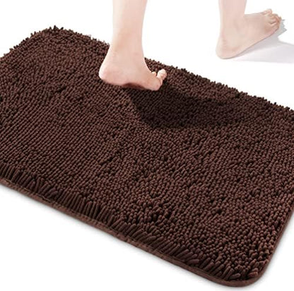 Yeaban Chenille Brown Bathroom Rug 17"x24", Non-Slip Rubber Backing