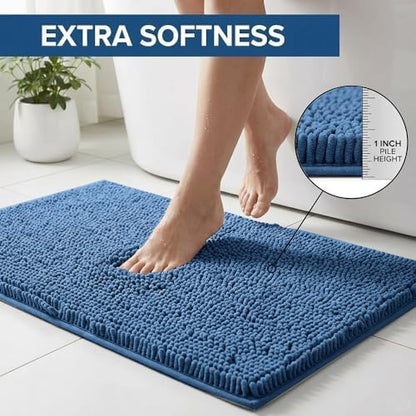Bathroom Rugs Sets 2 Piece,Super Absorbent Chenille Bath Mats and U-Shaped Toilet Rug,Strong PVC Non Slip Backing,Microfiber Washable Dry Quickly Bath Mats for Bathroom(20"x32"+20"x20"U, Medium Blue)
