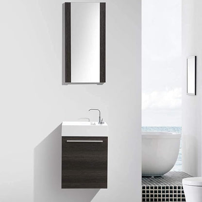 Blossom 18-Inch Floating Bathroom Vanity with Acrylic Sink and Mirror, All-Wood Construction, Space-Saving Wall Mounted Vanity for Compact Bathrooms, Modern Design Bathroom Sink Cabinet, Dark Oak