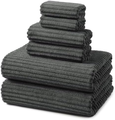 REDKISS Charcoal Gray Bath Towels Set 6 Piece - Microfiber Bathroom Towels of 6 Large, Highly Absorbent Bath Towel, Soft Shower Towel for Bathroom, 2 Bath Sheet 2 Hand Towel 2 Washcloths