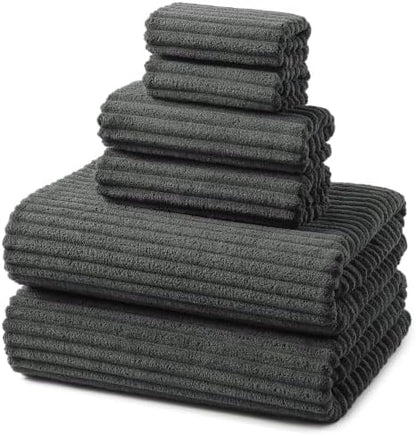 REDKISS Charcoal Gray Bath Towels Set 6 Piece - Microfiber Bathroom Towels of 6 Large, Highly Absorbent Bath Towel, Soft Shower Towel for Bathroom, 2 Bath Sheet 2 Hand Towel 2 Washcloths