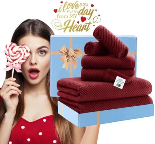 VOOVA & MOVAS 6PC Towel Set, 100% Cotton, Burgundy Red