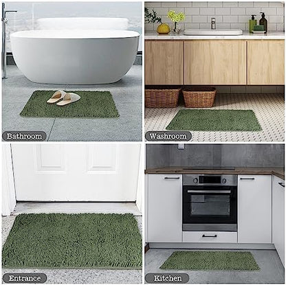 Yeaban Chenille Olive Green Bathroom Rug 17"x24", Non-Slip Rubber Backing
