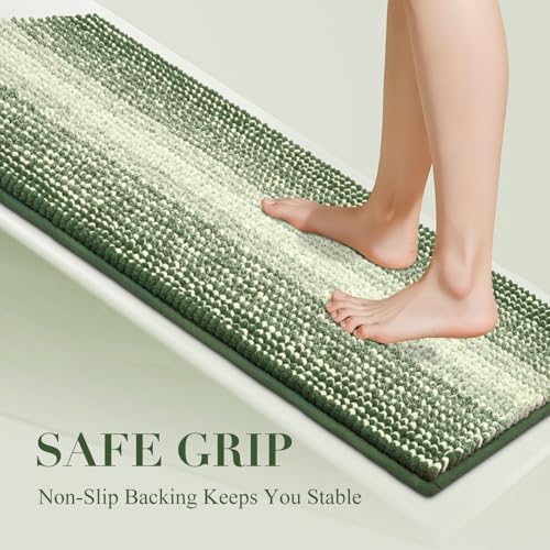BSICPRO Large Bathroom Rugs Runner, 24x70 Chenille Bath Mats, Sage Green