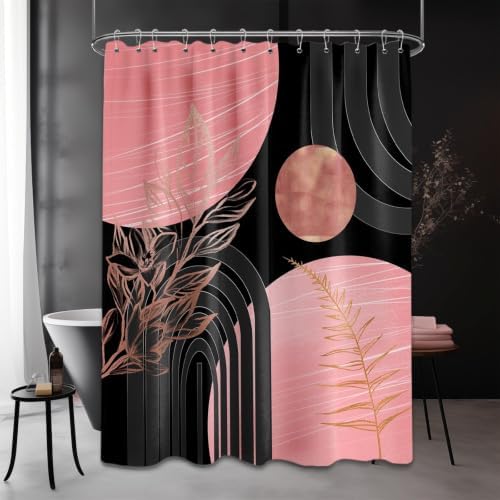 Pink and Black Extra Long Shower Curtain, Tall 72X96 in, Mid Century