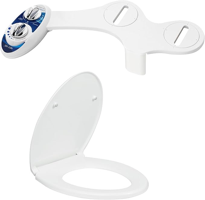 LUXE Bidet NEO 185 Blue and Elongated Toilet Seat Bundle