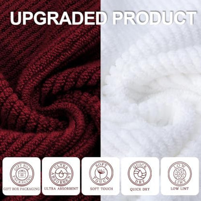 VOOVA & MOVAS 6PC Towel Set, 100% Cotton, Burgundy Red White
