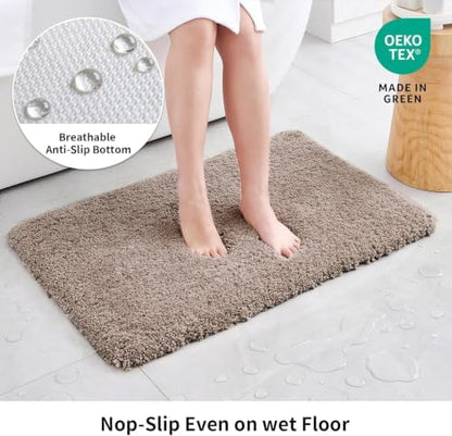 Disolla Taupe Grey Bathroom Rug 20x32 - Non-Slip Plush Thick Bath Mat, Highly Absorbent & Ultra Soft Fluffy Floor Mat, Machine Washable for Shower and Tub