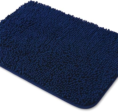 Yeaban Navy Blue Bathroom Rugs 17"x24",Chenille Bath Mats,Absorbent and Washable Bath Rug Non-Slip, Extra Soft Rugs for Bathroom Floor,Tub,Shower and Sink