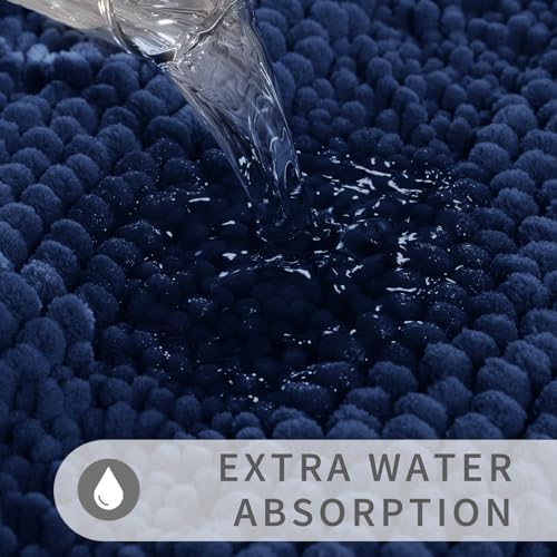 Yimobra Toilet Rugs U Shaped Washable 24 x 20, Non Slip and Super Absorbent Toilet Mat, Quick Dry, Ultra Luxury Microfiber Chenille Plush Fluffy Contour Bath Rugs for Toilet Base, Navy Blue