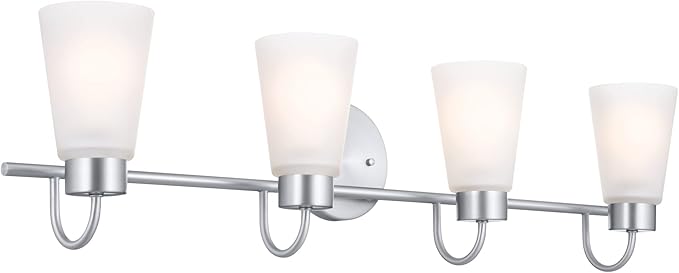 Kichler Erma 4-Light Bathroom Vanity Light Fixture with Clear Satin Etched Glass, Updated Traditional Wall Light in Brushed Nickel, (32.5" x 8.5")