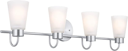 Kichler Erma 4-Light Bathroom Vanity Light Fixture with Clear Satin Etched Glass, Updated Traditional Wall Light in Brushed Nickel, (32.5" x 8.5")