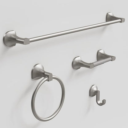 BGL Bathroom Hardware Set Brushed Nickel Adjustable Expandable Towel Bar 4-Piece Bathroom Accessory Set Wall Mounted Robe Hook Toilet Paper Holder Towel Ring Towel Bar