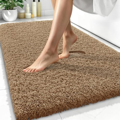 OLANLY Microfiber Bathroom Rugs 34x21, Ultra Soft Bath Mat, Dark Beige