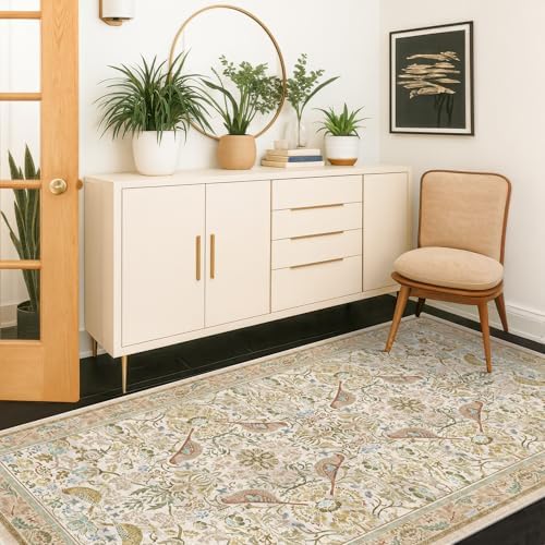 3x6 Washable Rug for Large Entryway - Boho Bird Rugs for Kitchen, Bedroom Beside Bed, Indoor Entrance Door Mat with Moody Woodland Flowers, Non-Slip Stain Resistant Low Pile
