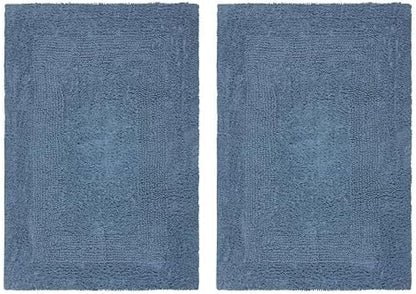 COTTON CRAFT Bath Rugs - 2 Pack Large 20x30 Plush Bath Mats - Azure Blue