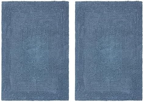 COTTON CRAFT 2 Pack Reversible Bath Mat Rug - Soft Plush -17x24- Azure Blue