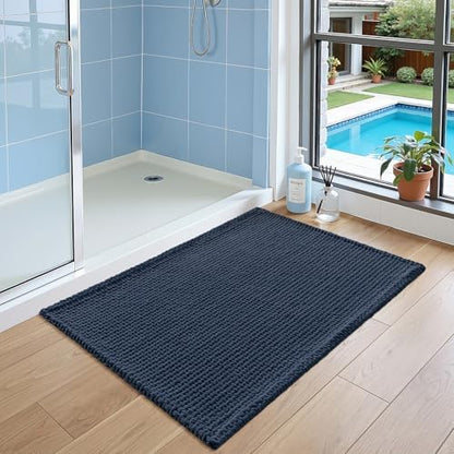 DEXI Chenille Bath Mat 43x24, Soft Absorbent Bathroom Rugs, Navy