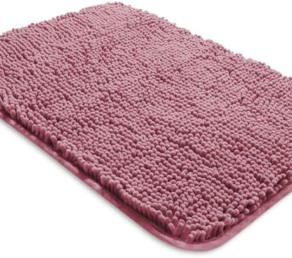 Yeaban Chenille Dusty Rose Bathroom Rug 26"x44", Non-Slip Rubber Backing