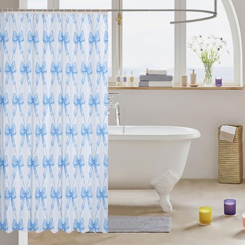 jejeloiu Cute Bow Bathroom Accessories 72"x72" Blue Bowknot Shower Curtain for Bathroom Decor for Kids Boys Girls Kawaii Bath Curtain Waterproof Polyester Fabric for Stalls Bathtubs Princess