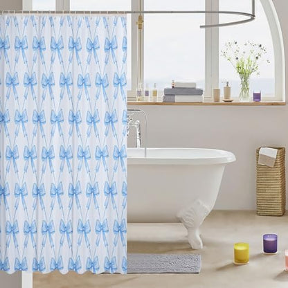 jejeloiu Cute Bow Bathroom Accessories 72"x78" Blue Bowknot Shower Curtain for Bathroom Decor for Kids Boys Girls Kawaii Bath Curtain Waterproof Polyester Fabric for Stalls Bathtubs Princess