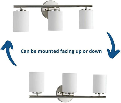 Progress Lighting 3-Light Etched Glass Modern Bath Vanity Light, Replay Collection , Indoor, P2159-104, Polished Nickel