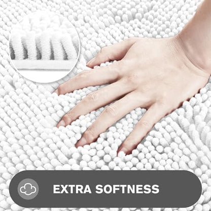 White Bathroom Rugs Sets 2 Piece – Absorbent and Washable Bath Mat, Non-Slip, Thick Soft Chenille Bath Rugs for Bathroom Floor, Shower, Sink - 20" x 32"+24" x 36"