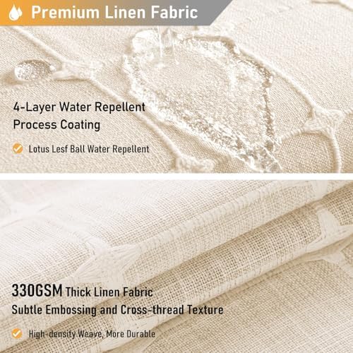 BTTN 72x90 Boho Farmhouse Linen Heavy Duty Shower Curtain Set, Cream/Beige