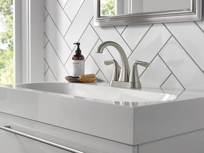 Delta Arvo Centerset Bathroom Faucet, Brushed Nickel 2-Handle Bathroom Faucet, Delta Bathroom Sink Faucet, Brushed Nickel 3-Hole Bathroom Faucet, Spotshield Stainless 25840LF-SS