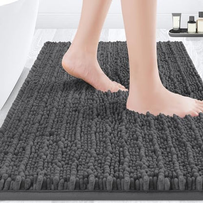 ACCUMTEK Upgrade Luxury Grey Bathroom Rug Mat Gray 36"x24", Ultra Soft Thick Absorbent Bath Mats, Non Slip Chenille Toilet Mat for Bathroom, Bedroom, Kitchen, Shower, Tub, Charcoal