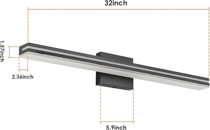 SineRise 32-Inch LED Modern Bathroom Vanity Light Bar, Matte Black Modern Acrylic Bathroom Wall Lighting Fixtures Over Mirror (Cool White 6000K)