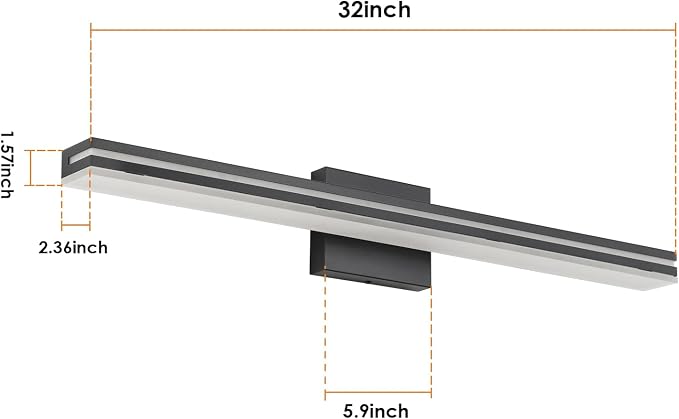 SineRise 32-Inch LED Modern Bathroom Vanity Light Bar, Matte Black Modern Acrylic Bathroom Wall Lighting Fixtures Over Mirror (Cool White 6000K)