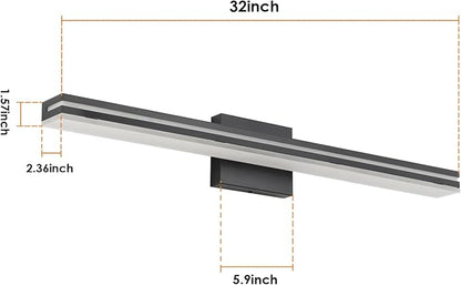 SineRise 32-Inch LED Modern Bathroom Vanity Light Bar, Matte Black Modern Acrylic Bathroom Wall Lighting Fixtures Over Mirror (Cool White 6000K)
