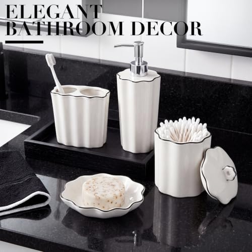 Zhehao 4 Pcs Scalloped Ceramic Bathroom Accessories Set,8.5 Inch, Black
