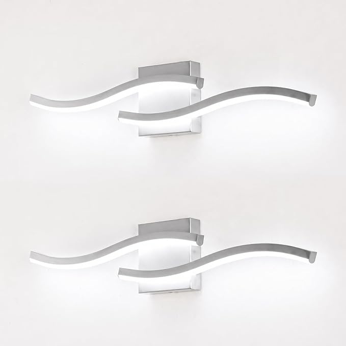 Brushed Nickel Curved Bathroom Vanity Light Fixture Over Mirror, 23.62 inch Modern LED Wall Lamp 5500K Bathroom Light Fixture Vanity Lighting Wall Sconces,2 Packs