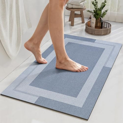 YDKGL Non Slip Bath Mat Thin Bathroom Rugs Fit Under Door Blue 16"x 24"