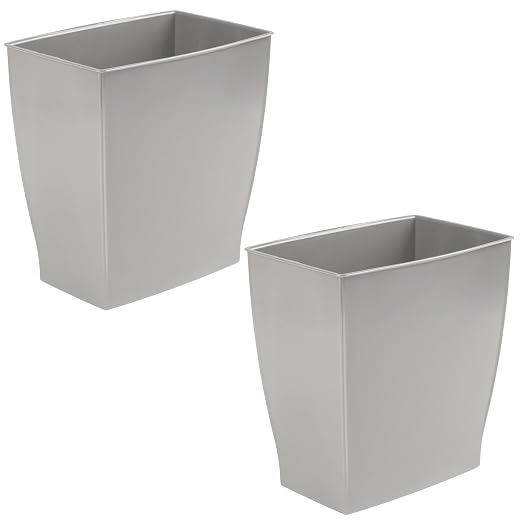iDesign Small Plastic Bathroom Trash Can, Slim Rectangle, 2-Pack, Gray | Bedroom, Office, Dorm