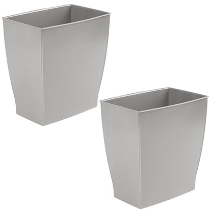 iDesign Small Plastic Bathroom Trash Can, Slim Rectangle, 2-Pack, Gray | Bedroom, Office, Dorm