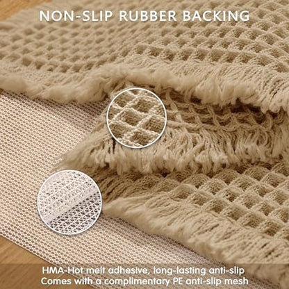 SUBRTEX Waffle Braided Bath Mat, 24" x 60" Soft Waffle Bath Rugs, Absorbent Non Slip Bathrooom Mats, Machine Washable Area Rug for Bathroom, Quick Dry, Khaki