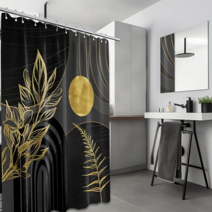 Black and Gold Extra Long Shower Curtain, Tall 72X96 in, Mid Century