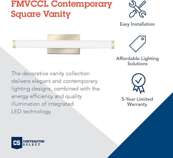 Lithonia Lighting 24-Inch LED Vanity Light with 3-in-1 Switchable White Color Temperature, Contemporary Square Bathroom Vanity Wall Light Fixture for Over The Mirror, Brushed Nickel