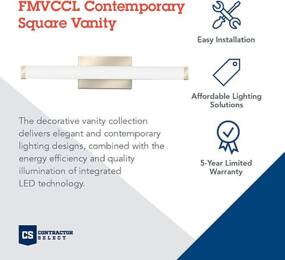 Lithonia Lighting 48-Inch LED Vanity Light with 3-in-1 Switchable White Color Temperature, Contemporary Square Bathroom Vanity Wall Light Fixture for Over The Mirror, Brushed Nickel