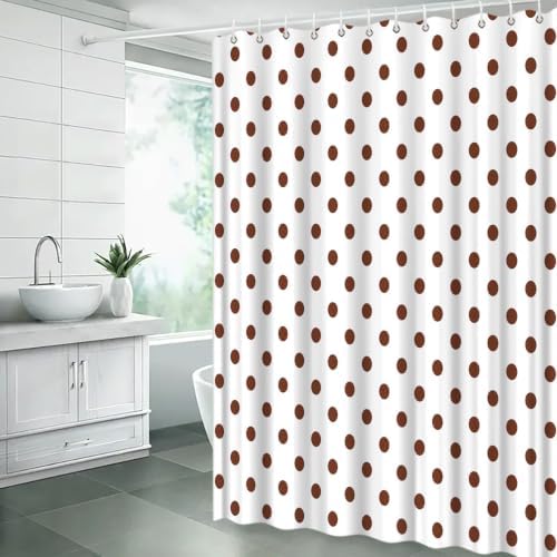 Polka Dot Shower Curtain Brown White Dots Vintage Retro Fabric Decorative Bathroom Curtains with Hooks,60" Wx70 H