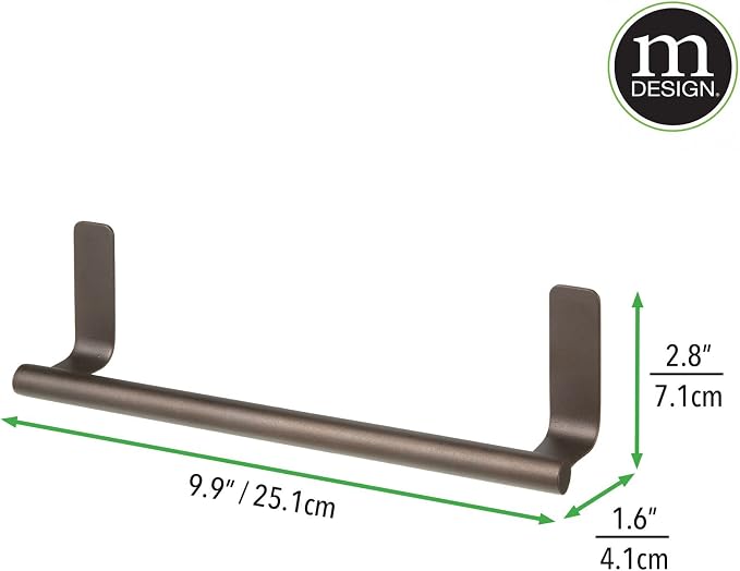 mDesign Steel Wall-Mounted Towel Rack Storage Holder - Self-Adhesive Space Saving Bar for Kitchen - Holds Hand and Dish Towels - Stick on Doors, Cabinet, Cupboard - Omni Collection - 2 Pack - Bronze