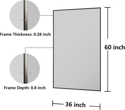 Koonmi Bathroom Mirror for Wall, 36"x60" Black Bathroom Mirror for Over Sink, Shatterproof Tempered Glass Vanity Mirror with Anti-Rust Aluminum Alloy Frame, Hang Horizontally or Vertically, Black