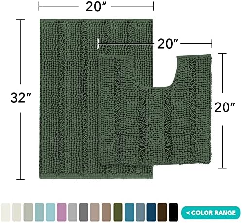 2 Piece Bathroom Rug Set with Toilet Mat, Soft Absorbent Chenille, Non-Slip