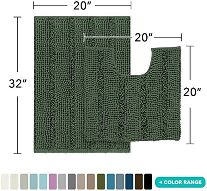 2 Piece Bathroom Rug Set with Toilet Mat, Soft Absorbent Chenille, Non-Slip